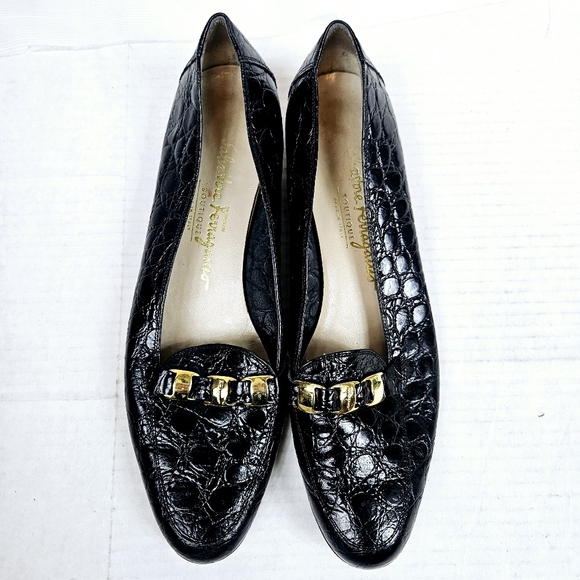 Vintage Salvatore Ferragamo Croc Embossed Loafer size 8.5 - Picture 4 of 12